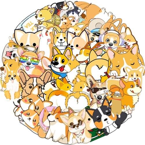 50pcs Cartoon Anime Corgi Waterproof Sticker for Suitcase Refrigerator Notebook Laptop Motorcycle Repeatable Postings Kids Toy
