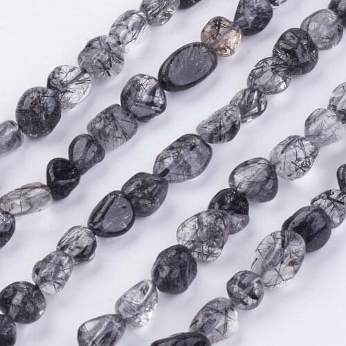 Nuggets Natural Black Rutilated Quartz Beads for Jewelry Making Handmade DIY Bracelet Necklace Accessories about 62pcs/strand
