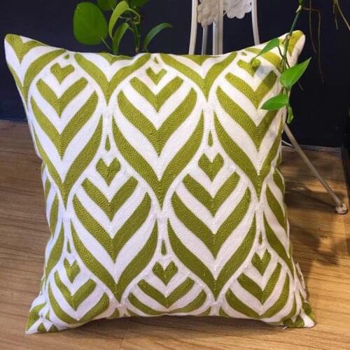 Embroidery Cushion Cover Green Geometric Leaves Moroccan Pillow Case with Embroidered For Sofa Seat Simple Home Decor 45cm*45cm