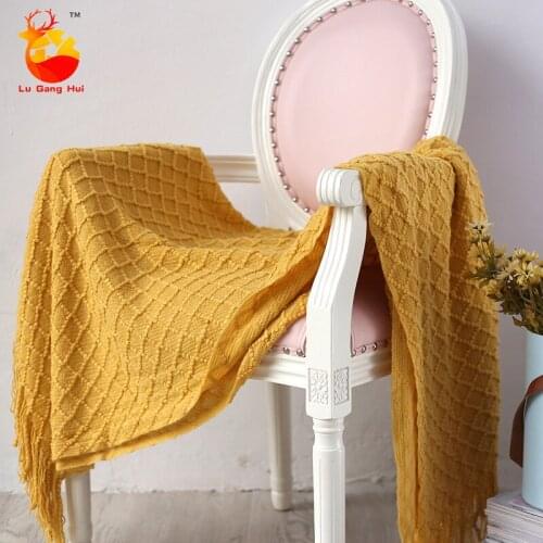 New Style Sofa Blanket Small Rhombus Pure Color Knitted Blanket Household Bed Nap Blanket