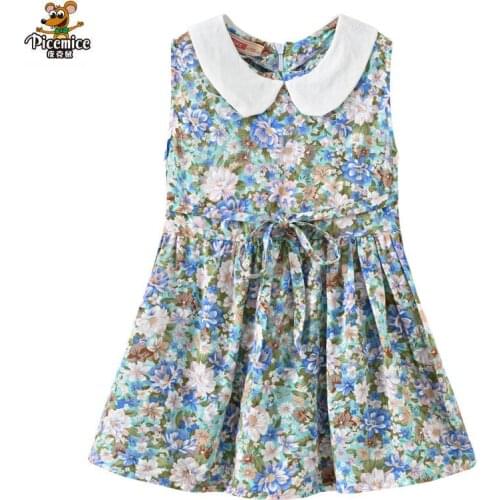 Girls Dress 2021 Summer Sleeveless Flower Clothing Turndown Collar Kids Baby Princess Dresses Children Clothes 2-7 Years