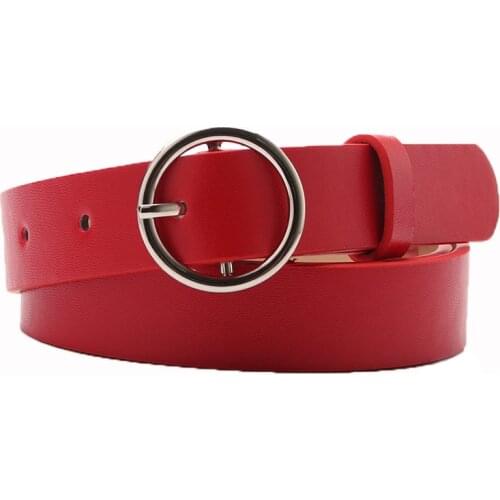 New Gold Round Metal Circle Belt Female Red Gray Black PU Leather Waist Belts for Women Jeans Pants Wholesale
