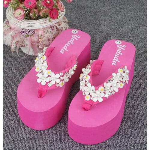 7cm Wedge Sandals Garden Shoes Handmade Summer Women Casual Original Beach Slippers Flip Flops