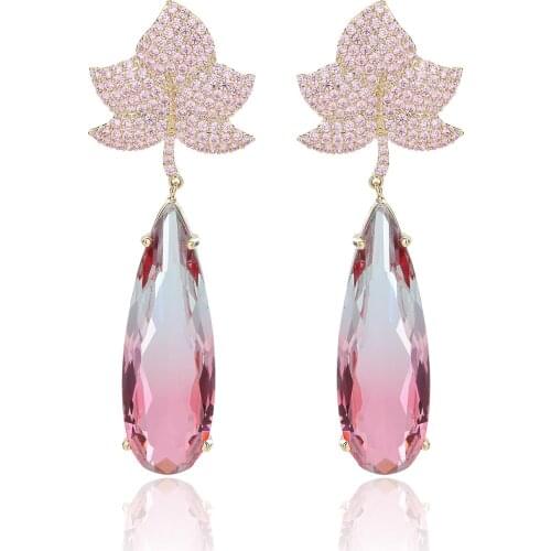 Cubic Zircon CZ Maple Leaf Earrings for Wedding, Crystals Drop Earring for Bride, Women Girl Birthday Party Jewelry CE11177