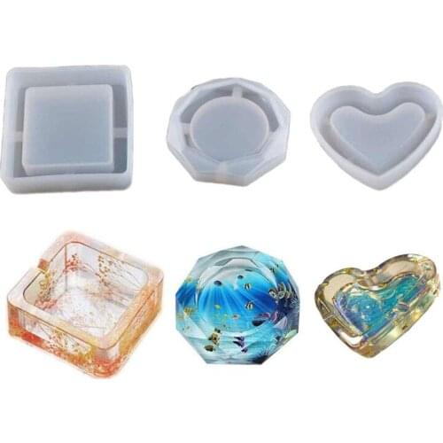 DIY Silicone Mold Rhombus Heart Square Polygon Mold Crystal Epoxy Resin Mold For DIY Crafts Ashtray Casting Silicone Tray Mold