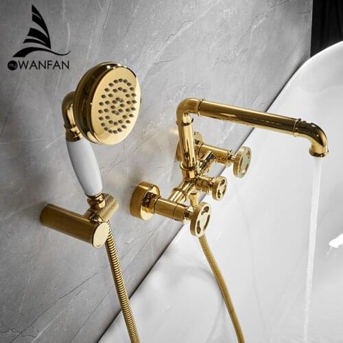 Bathtub Faucets Gold Bath Shower Set White Shower Set Bathtub Mixer Tap Dual Contral Shower Wall Mounted For Bathroom 20E01