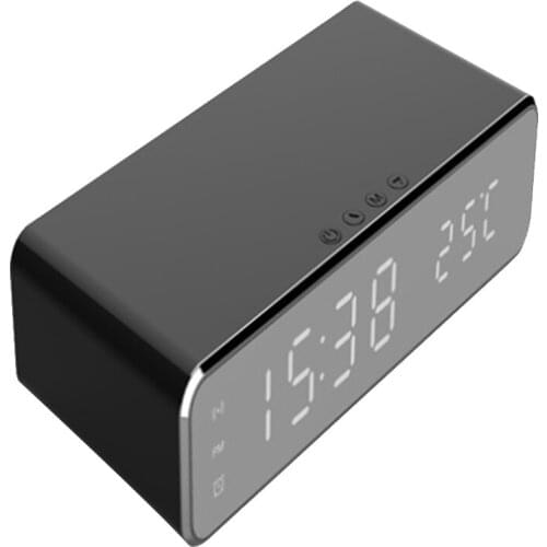 LED Electric Alarm Clock Digital Thermometer Clock HD Mirror Clock with Phone Wireless Charger and Date