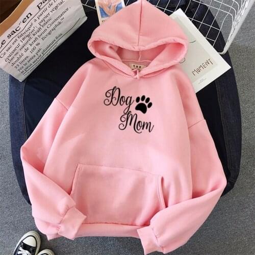 Dog Mom Women Plus Velvet Cute Letter Hoodies Long Sleeve Sweatshirt Heart-shaped Print Hoodie Sudadera Mujer Female Streetwear