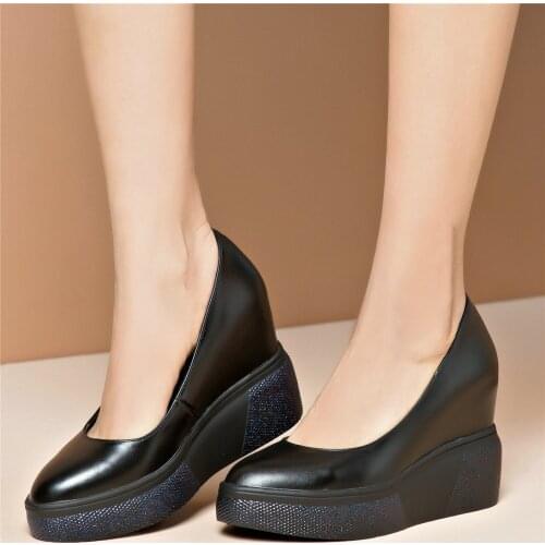 Chunky Platform Pumps Shoes Women Genuine Leather Wedges High Heel Ankle Boots Female Round Toe Fashion Sneakers Casual Shoes