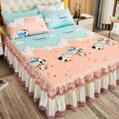Thicken Bed Sheet Summer Air Conditioning Bed Skirt Absorb Sweat Bedding 1Bed Skirt + 2pcs Pillowcase Bedspread Textile F0515