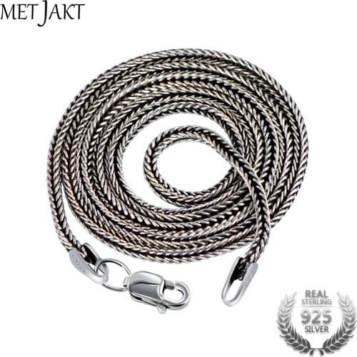 MetJakt Vintage 1.6mm S925 Sterling Silver Snake Chain Fit Pendant Charm for Unisex Thai Silver Necklace Jewelry 40cm-75cm