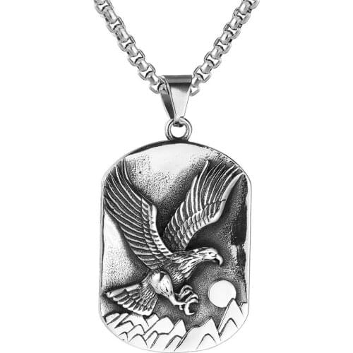 Vintage Spiritual Stainless Steel Mens Eagle Sun Pendant Necklace Jewelry Men Gifts for Boyfriends