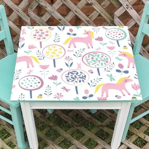 Pink Cartoon Unicorn Waterproof Wallpaper Sticker PVC Table Decals Desk Self-adhesive Stickers Decor Ornaments Home Decoration