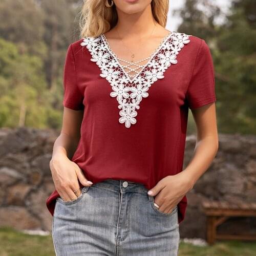 Summer New Hook Flower Hollow T-shirt Women 2021 Fashion V-neck Short Sleeve Office Lady Elegant Temperament Casual Tops Tshirt