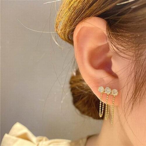 Front And Back Zircon Tassel New Earrings For Women Delicate Simple Beautiful Fashion Jewelry bijoux