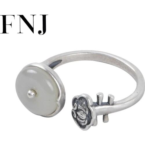 FNJ Hetian Jade Lute Ring 925 Silver New Original S925 Sterling Silver Rings for Women Jewelry Adjustable size