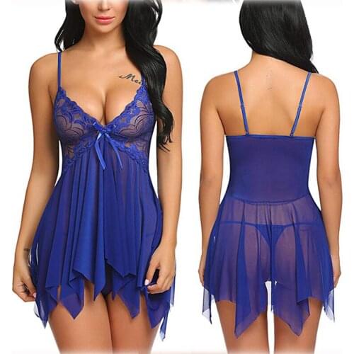 Women Sexy Lingerie Underwear Erotic Dress See-through Lace Pajamas Sleepwear Nightdress + Thong Sexy Costumes Sex Dress