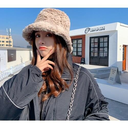 Winter Bucket Hat For Women Girl Fashion Solid Thickened Soft Warm Fishing Cap Outdoor Lady Plush Fluffy Panama Caps