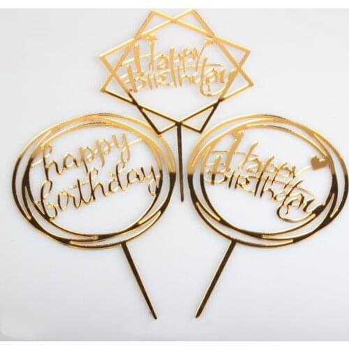 1Pc Acrylic Mix Shape Pink Love Moon Star Round Happy Birthday Cake Topper for Party Birthday Decoration Dessert lovely Gifts