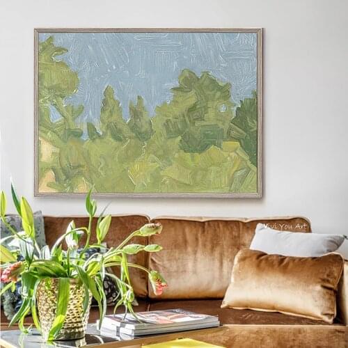 100% Hand Painted Landscape Canvas Painting Green Ldyllic Scenery Wall Art Posters Famous Oil Painting for Living Room Decor