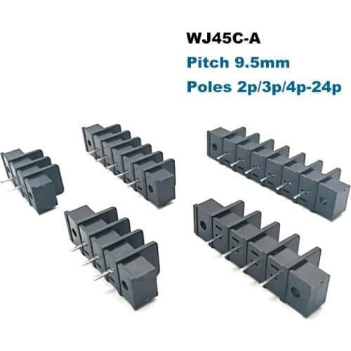 20/5Pcs Pitch 9.5mm Barrier PCB Terminal Block 45C-A Morsettiera 2/3/4/5/6/7/8/10/12P Wire Cable Connector Screw Holes Bornier