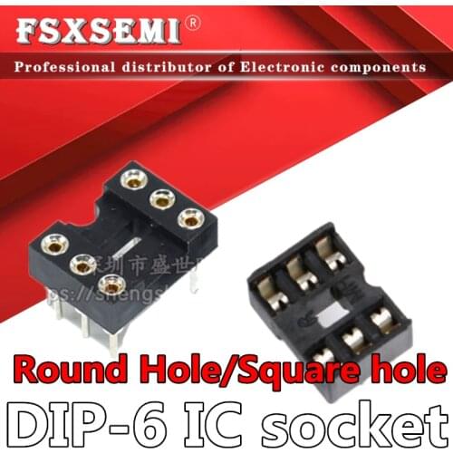 20pcs DIP-6 Round Hole Square hole 6 Pins 2.54MM DIP DIP6 IC Sockets Adaptor Solder Type IC Connector