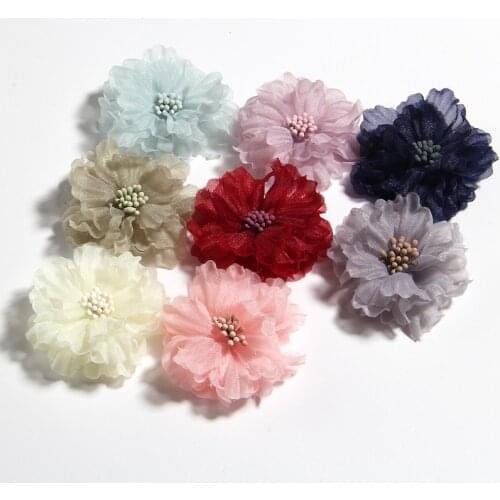200PCS 5CM 2" New Fashion Blossom Fabric Flowers With Matches Center Handmade Beauty Sunflower Hair Flower For Headbands Bouquet