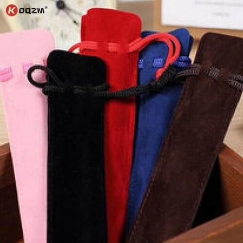 5Pcs Thicker Pen Case With Rope For Rollerball /Fountain/Ballpoint Pen Velvet Pen Pouch Holder Single Pencil 5 colors