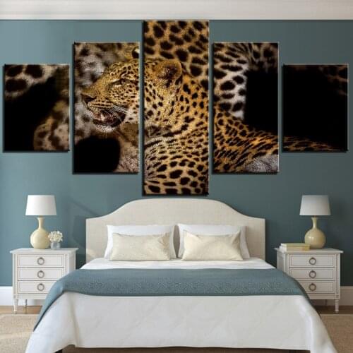 5 Pieces Leopard Canvas Painting Beast Posters Forest King Pictures Animals Wallpapers For Home Room Decor Cool Hunter Stickers