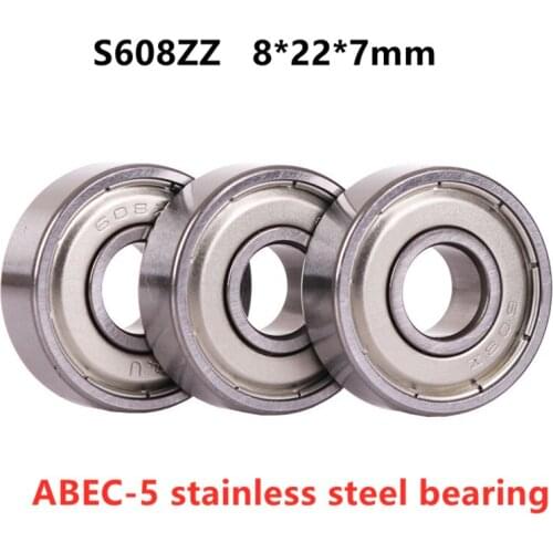 50pcs 440C Stainless Steel bearing ABEC-5 S608ZZ 8*22*7 mm deep groove ball bearing S608 -2Z 8x22x7mm roller skating bearings