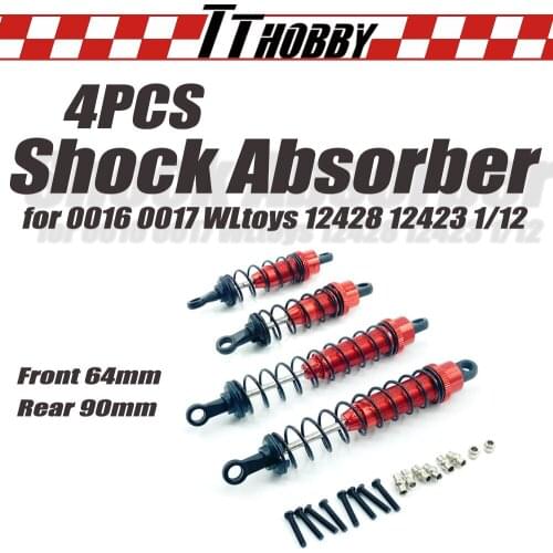 TTHOBBY 4PCS Aluminum Shock Absorber Front & Rear for 1/12 0016 0017 WLtoys 12428 12423 RC Car Crawler Short Haul Truck Upgrade