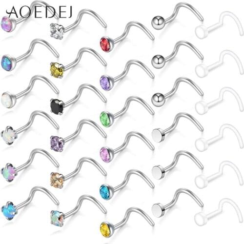 AOEDEJ 30PCS Crystal Surgical Steel Nose Screw Ring for Women S Nose Stud Retainer Holder Piercing Body Jewelry 20g