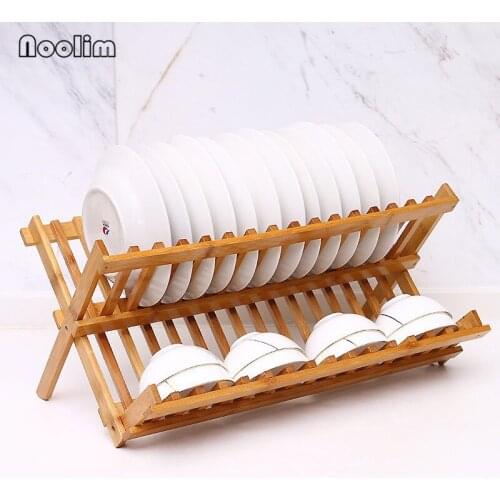 Bamboo Foldable Dishes Drain Storage Rack Bowls Tray Plates Drying Shelf Cups Display Stand Drainer Holder Kitchen Organizer