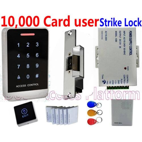 Big User capacity 10,000 EM ID card or MF IC Card standalone touchable password access control Strike lock+Power door kit