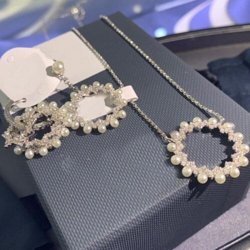 Brand 1:1Luxury Brand Silver Color White Sun Flower Round Earrings with Pearls Zircon Women August Yacht Club Series Jewelry