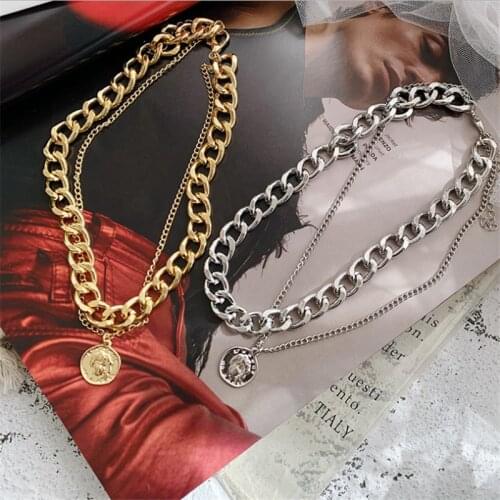 Vintage Multi-layer Coin Chain Choker Necklace for Women Gold Silver Color Fashion Portrait Chunky Chain Necklaces Jewelry