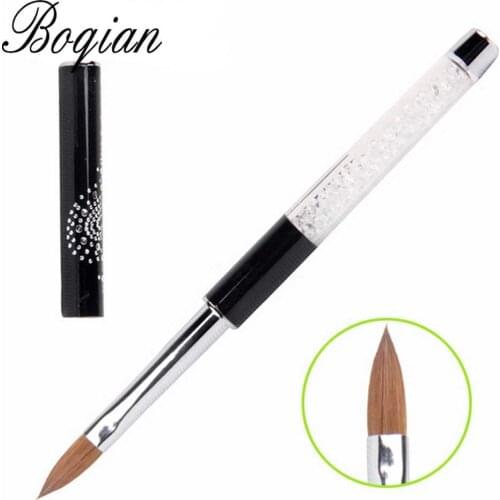 BQAN 1pcs Black 8# Nail Art Brush Rhinestone Handle Nail Brush Acrylic Nails Pure Kolinsky Oval Nail Brush