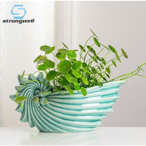 Strongwell Ceramic Conch Flower Pot Home Decoration Green Plants Hydroponic Succulent Flowerpots Fairy Garden Decor Ornaments