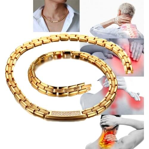Vinterly Magnetic Long Necklace Women Gold-color Stainless Steel CZ Stone ID Necklace for Women Power Germanium Wedding Jewelry