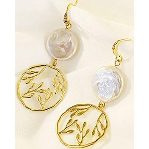 Women natural baroque pearl earrings dangles drop gold plated designer jewelry