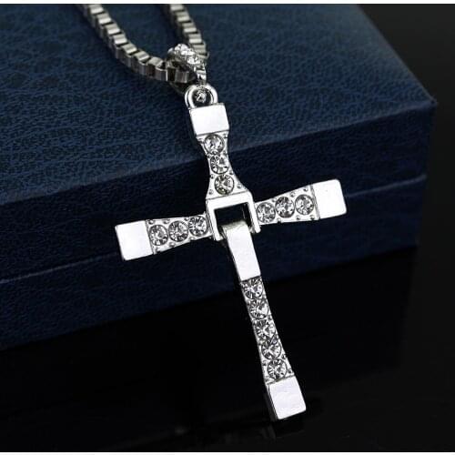 Fast & Furious Necklace Dominic Toretto Rhinestone Cross Pendant Chain Necklaces Men Fashion Jewelry