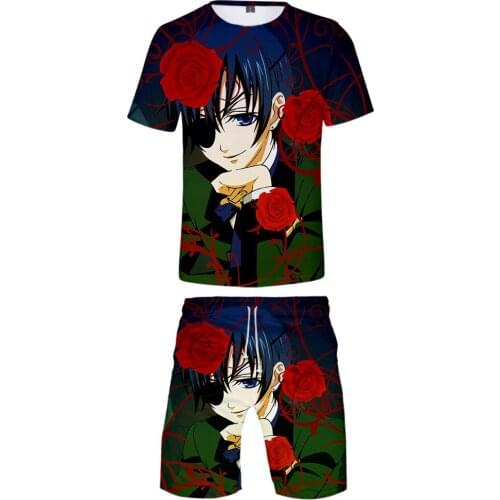 3D print Japan Anime Black Butler Mens T-shirt and shorts beach pants suits Harajuku Hot Men/Women Summer Short sleeve suit
