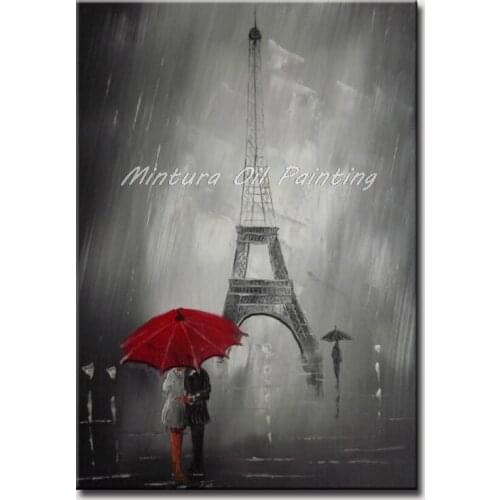 Mintura Hand Painted Oil Paintings on Canvas Tower on A Rainy Day Wall Picture for Living Room Morden Home Decor Art No Framed