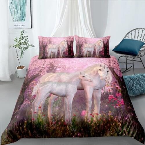 Flowers Bedding Set Unicorn Family Beautiful Soft Magic Wonderland Duvet Cover 3D King Queen Full Twin Single Double Bed Set