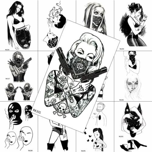 Creative Black Cool Gangster Temporary Tattoos For Adult Sexy Body Art Legs Wasit Tattoos Decal Fake Realistic Sheets Sticker