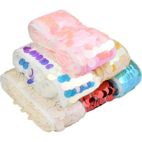 HSDRibbon 3inch 75mm Big Polk Dots Sequin Ribbon 14Yards/Roll