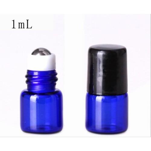 Small 1mL blue Roll On Borosilicate Ball Glass Bottle Oil Sample Bottle 100PCS/LOT