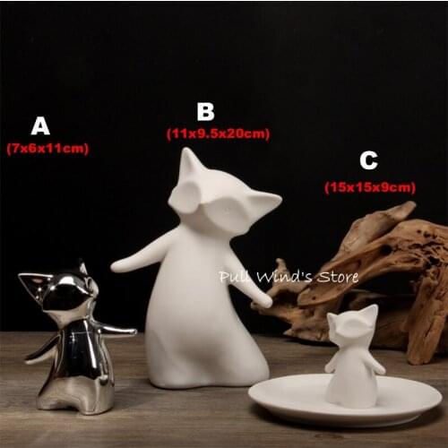 Cute Animal City fox Ceramics Crafts White Silver Fox Home decorations Dish Office living furnishings