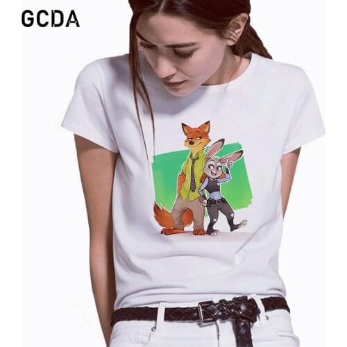 Fashion Summer Tops T Shirt Women Disney Zootopia Judy Nick Fox Rabbit Graphic Cute T-shirt Female Girls Tee Tshirt