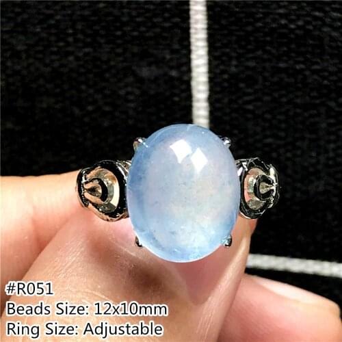 100% Natural Blue Aquamarine Ring Jewelry For Woman Lady Man Love Ocean Crystal Oval Beads Silver Gemstone Adjustable Ring AAAAA